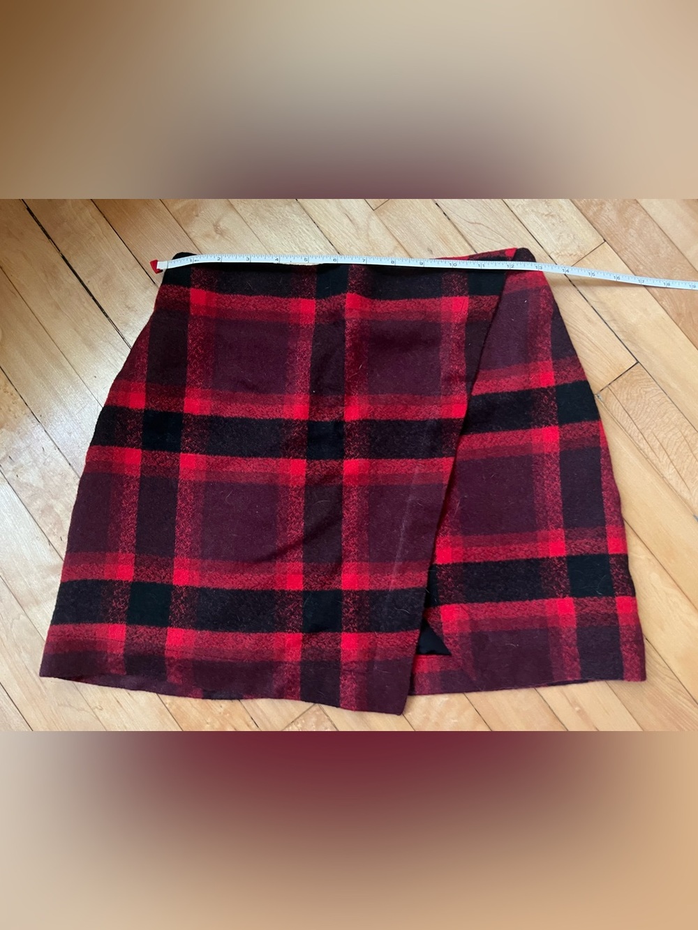 Abercrombie & Fitch Red and Black Plaid Wrap Mini Skirt